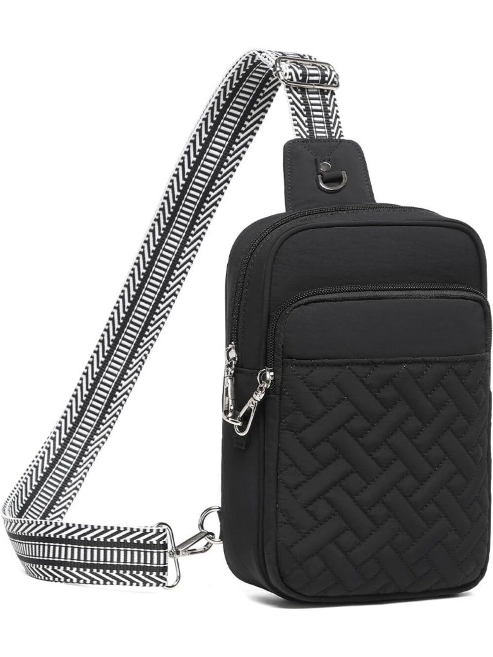 Women's Black Small Anti Theft RFID Sling Quilted Nylon Fanny Crossbody Bag